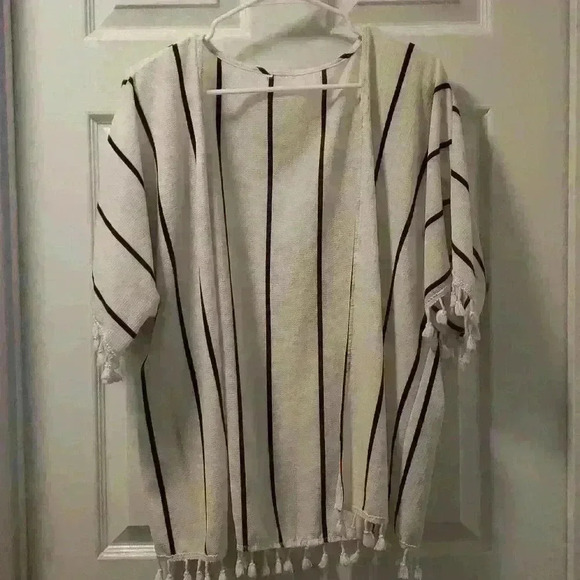 Sheer white with black stripes cover up. Sz med. - Picture 1 of 3